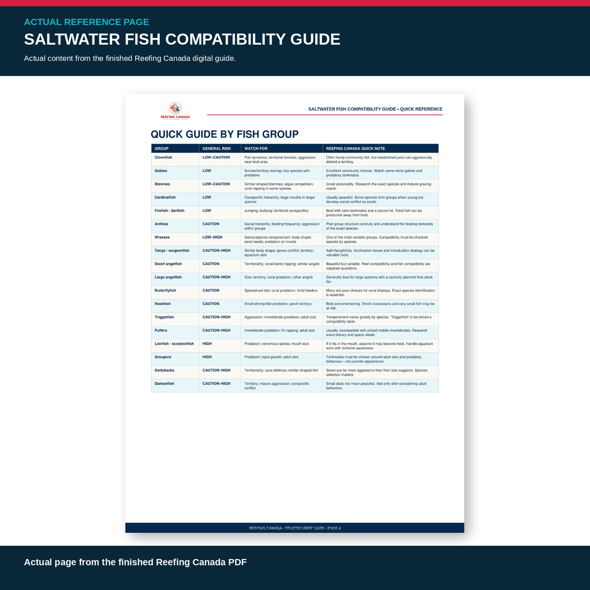 Reef Tank Saltwater Fish Compatibility Guide | Digital PDF